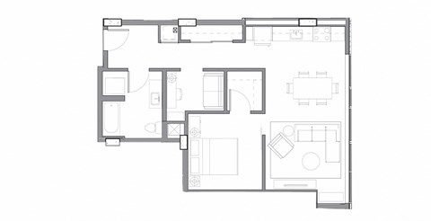Floor plan for 1 bed, 1 bath, 788 sqft